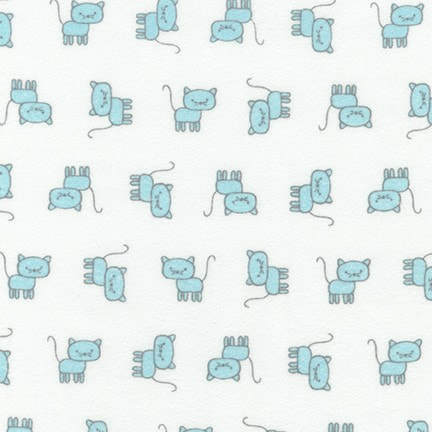 Penned Pals Flannel - blue cats on white background 