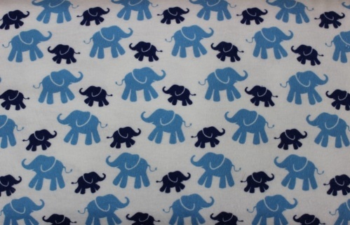 Elephants Flannel - blue elephants on white background