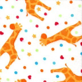 Noah's Ark Flannel - giraffes & coloured spots on white background