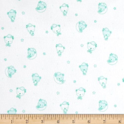 Beaux Be Be Nightime Bears Flannel - blue teddy bears & stars on white background