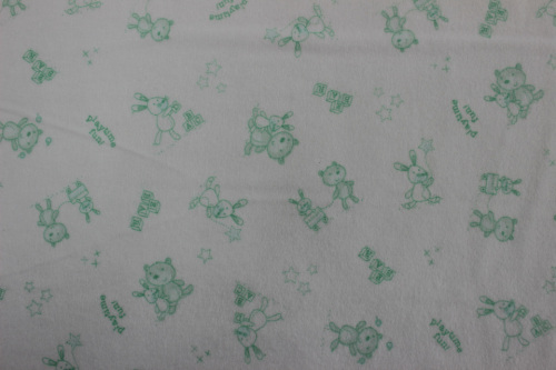 Beaux Be Be Nightime Bears Flannel- Small mint green bunnies and teddy's on white background
