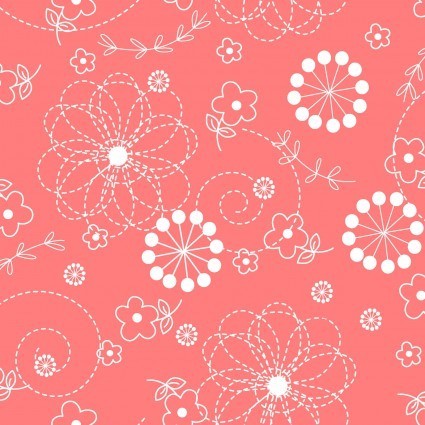 Lil'Sprout Flannel - White flowers doodling on pink - salmon background