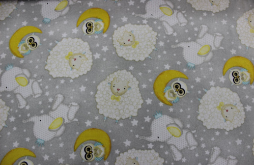 To The Moon & Back Flannel - animals & stars scattered over grey background 