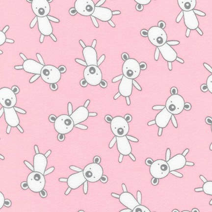 Penned Pals Flannel - white teddy's on pink background 