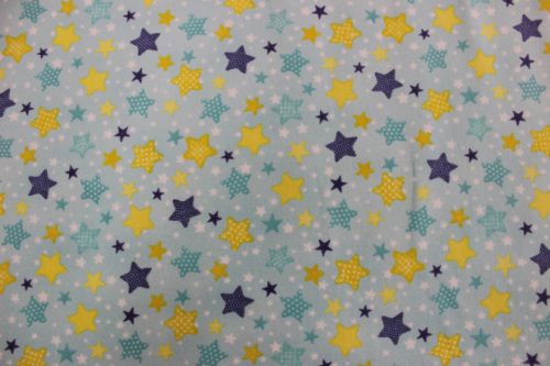 To The Moon & Back Flannel - multi coloured stars on blue background 
