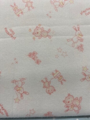 Beaux Be Be Nightime Bears Flannel - Small pink bunnies and bears on white background