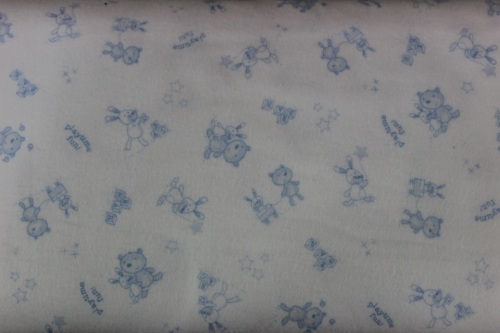 Beaux Be Be Nightime Bears Flannel - Blue teddy's and bunnies on white background