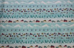 Hit The Slopes Cotton -  Border print of mountains and ski lifts
