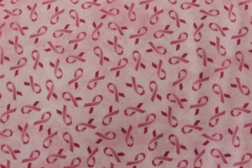 Pink Warrior Cotton- pink breast cancer ribbon scattered on pink background