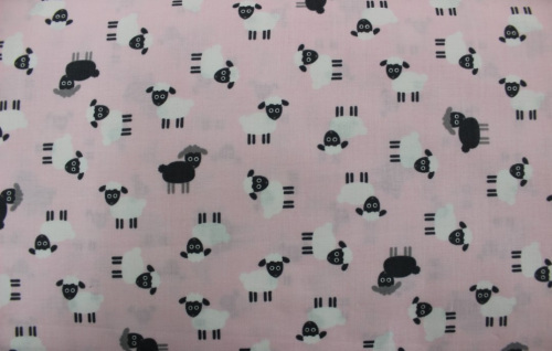 Urban Zoological Cotton- Black & white sheep on pink background