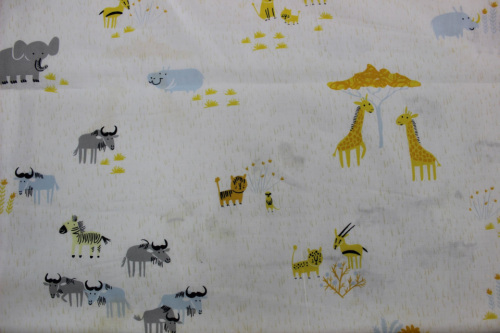 Serengeti Beasties Organic Cotton - Elephants, Giraffes etc on white background