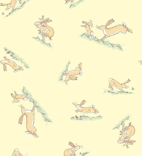 Guess How Much I Love You Cotton - Bunnies hopping on butter yellow background
