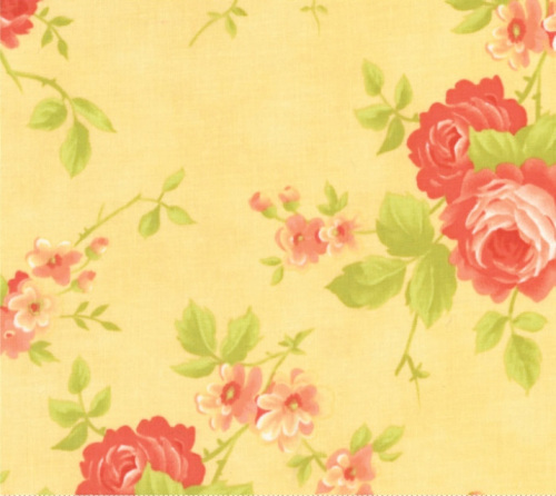 Chantilly Cotton - Large orange & apricot roses on butter yellow background