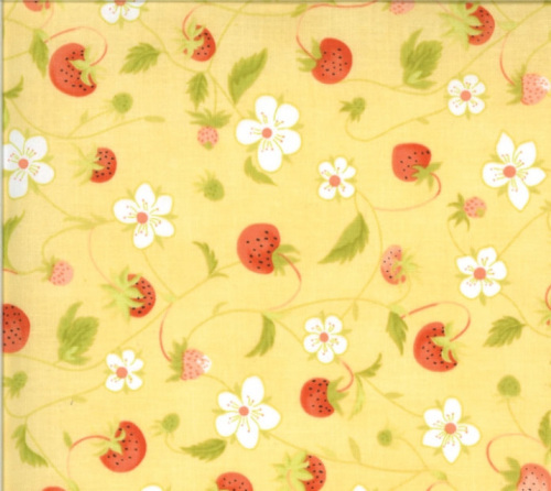 Chantilly Cotton - Strawberries & White flowers on butter yellow background