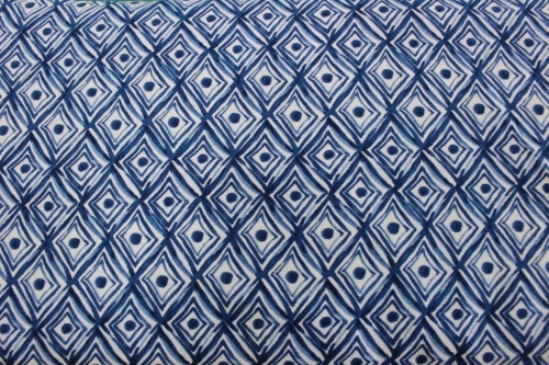 Blue Porcelain Cotton - Bright blue & white diamonds with blue spots in the middle