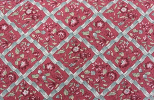 Jardin De Versailles Cotton - Gum green lattice floral on rust background