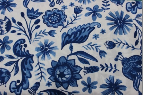 Blue Porcelain Cotton - Large blue flowers on crisp white background