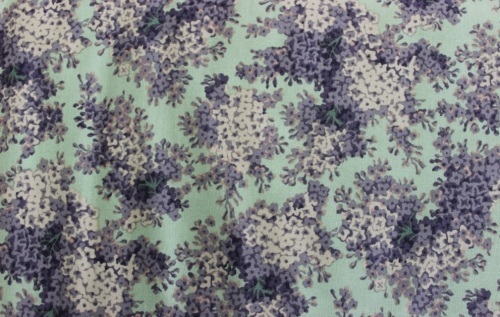 Dargate Lavender & Mint Cotton - Bunches of purple & beige flowers on green background