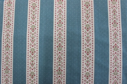 Mille Couleurs Cotton - Azure blue/green and floral beige stripes