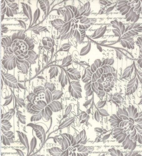 3 Sisters Memoirs Cotton - Grey all over floral design on cream background