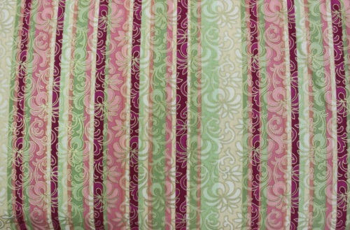 Mums the Word Cotton - Apricot, red & green stripe with gold design