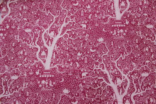 Lemon Tree Cotton - Pink tone on tone trees with birdcages, elephants & random images