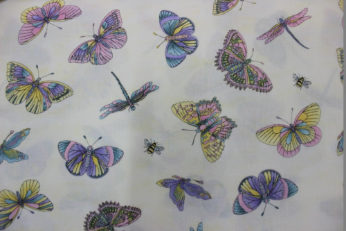 Graceful Garden Flitterflies - multicolour butterflies, dragonflies & bees on cream background