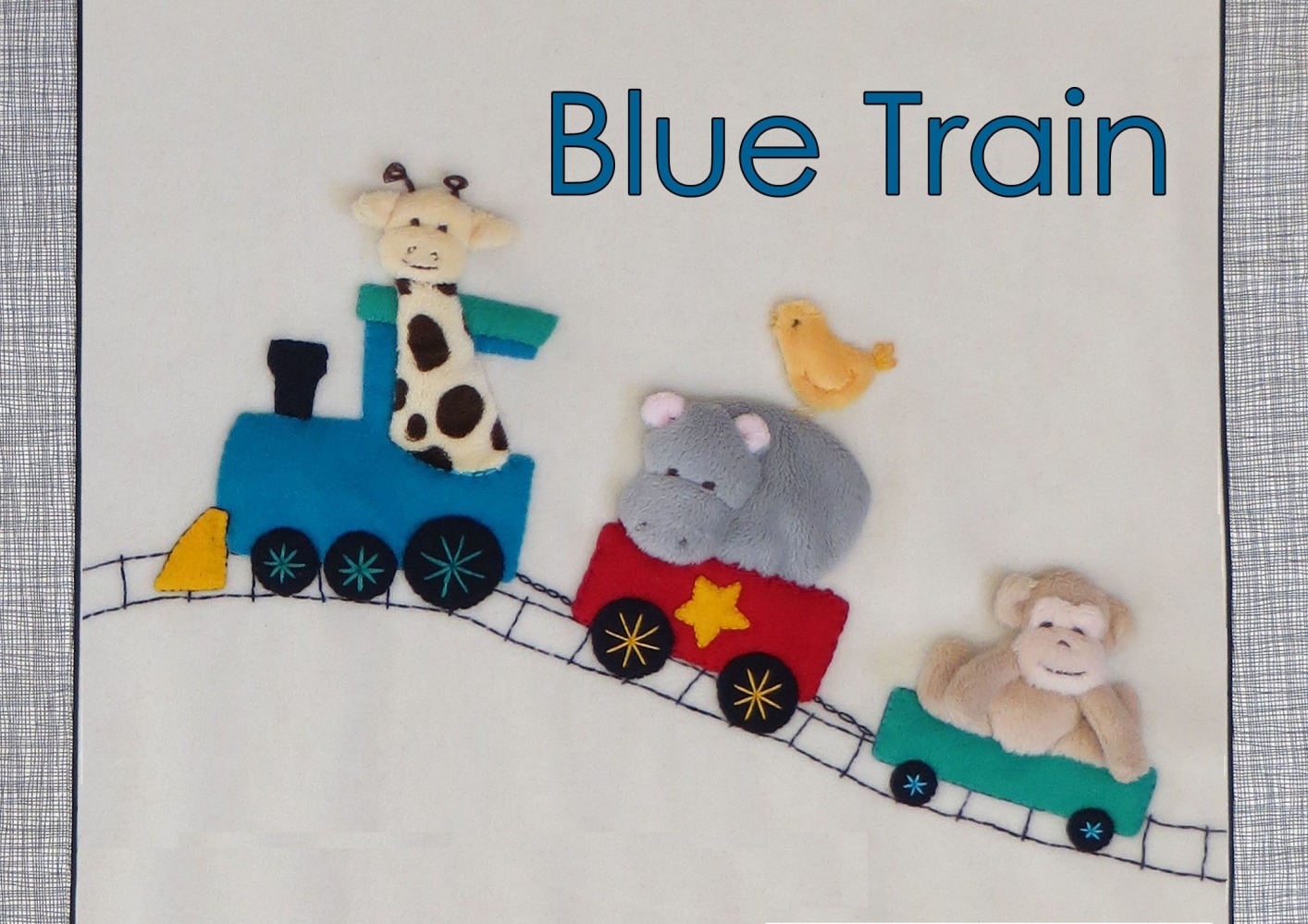 Blue Train Kit includes pattern, full instructions, velour for