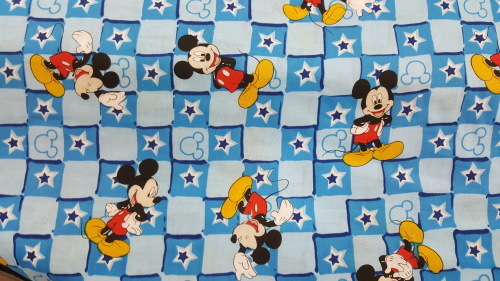 Mickey Star Patch Cotton - Mickey Mouse with stars on blue & white check background