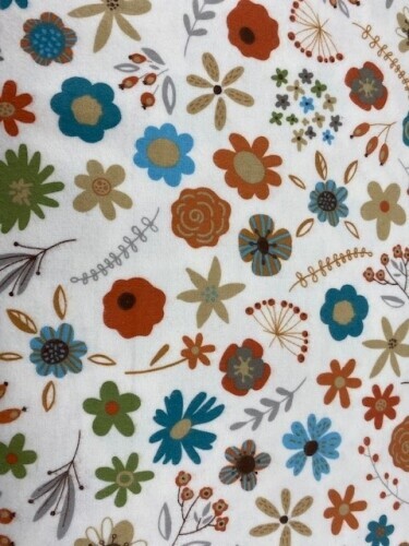 Cozy Outdoors Flannel - Flowers in teal, rust and beige on cream background