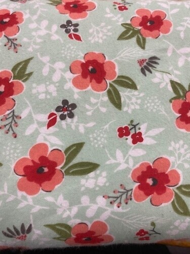 Sweet Prairie Flannel - Apricot & red flowers on a mint background