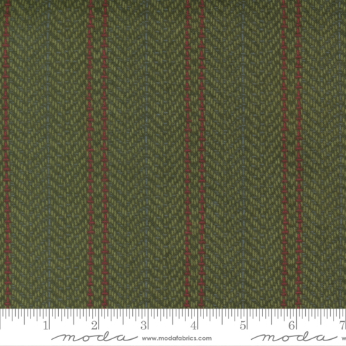 Yuletide Gatherings Flannel - Dark green chevron design with double red lines