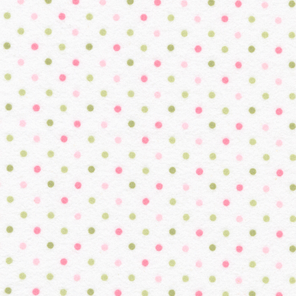 Cozy Cotton Flannel - Pink & green spots on white background