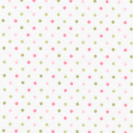 Cozy Cotton Flannel - Pink & green spots on white background