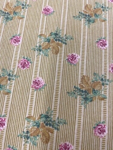 Rose Petal Cottage Flannel - Pink Roses scattered on caramel background with darker fine lines