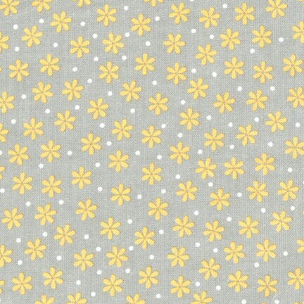 Cosy Cotton Flannel - Small yellow daisies and white dots on grey background 