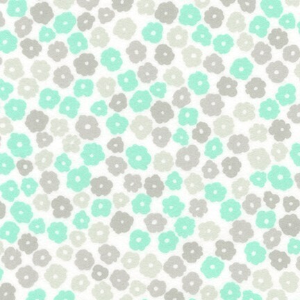 Cozy Cotton Flannel - Small mint & grey flowers on white background