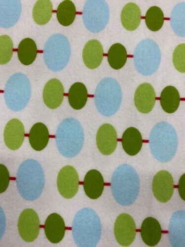 Sugar Hill Flannel - Blue, dark & light green baubles on white background