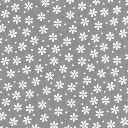Cozy Cotton Flannel - white daisies & spots on grey background