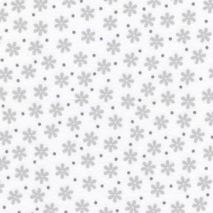 Cozy Cotton Flannel - Soft grey daisies & spots on white background