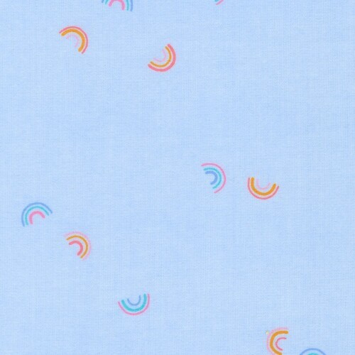 Cozy Cotton Flannel - Small coloured rainbows on cornflower blue background