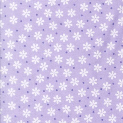 Cozy Cotton Flannel - Small white daisies & purple dots on Lavender background