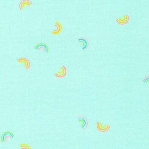 Cozy Cotton Flannel - Small coloured rainbows on mint background