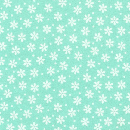 Cozy Cotton Flannel - Small white daisies & spots on bright mint green background