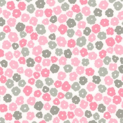 Cozy Cotton Flannel - Small pink & grey glowers on white background