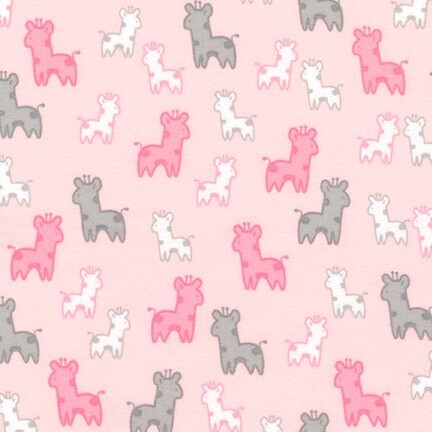 Cozy Cotton Flannel - Pink, grey & white giraffes on pink background
