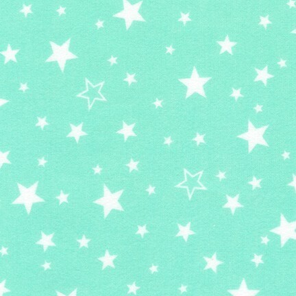 Cozy Cotton Flannel - White stars on mint green background. Colour is called seafoam