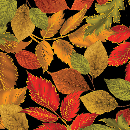 Autumn Comfort Flannel - Bright green, orange & gold leaves