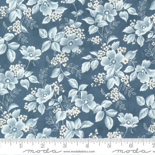 3 Sisters Cascade Dusk- Slate blue background with medium size flowers and tiny little sprigs