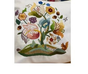 Stunning Jacobean embroidery stitched by Marj!